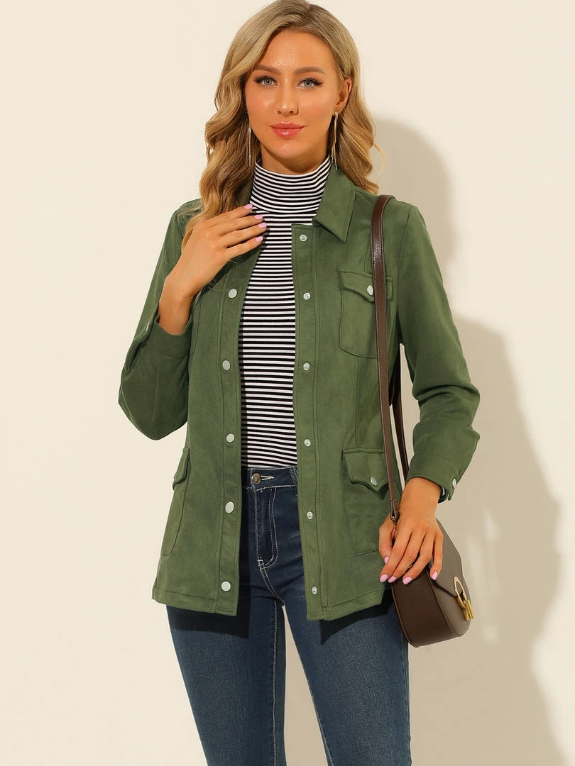 Allegra K Women's Faux Suede Jacket Turn-Down Collar Flap Pockets Button Down Moto Biker Coat 5 Allegra K Women's Faux Suede Jacket Turn-Down Collar Flap Pockets Button Down Moto Biker Coat