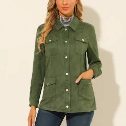 Allegra K Women's Faux Suede Jacket Turn-Down Collar Flap Pockets Button Down Moto Biker Coat 12 Allegra K Women's Faux Suede Jacket Turn-Down Collar Flap Pockets Button Down Moto Biker Coat