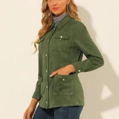 Allegra K Women's Faux Suede Jacket Turn-Down Collar Flap Pockets Button Down Moto Biker Coat 13 Allegra K Women's Faux Suede Jacket Turn-Down Collar Flap Pockets Button Down Moto Biker Coat