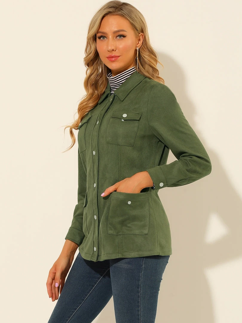 Allegra K Women's Faux Suede Jacket Turn-Down Collar Flap Pockets Button Down Moto Biker Coat 7 Allegra K Women's Faux Suede Jacket Turn-Down Collar Flap Pockets Button Down Moto Biker Coat