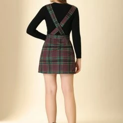 Allegra K Women's Button Front V Neck Mini Plaid Tweed Bib Overall Pinafore Dress 11 Allegra K Women's Button Front V Neck Mini Plaid Tweed Bib Overall Pinafore Dress