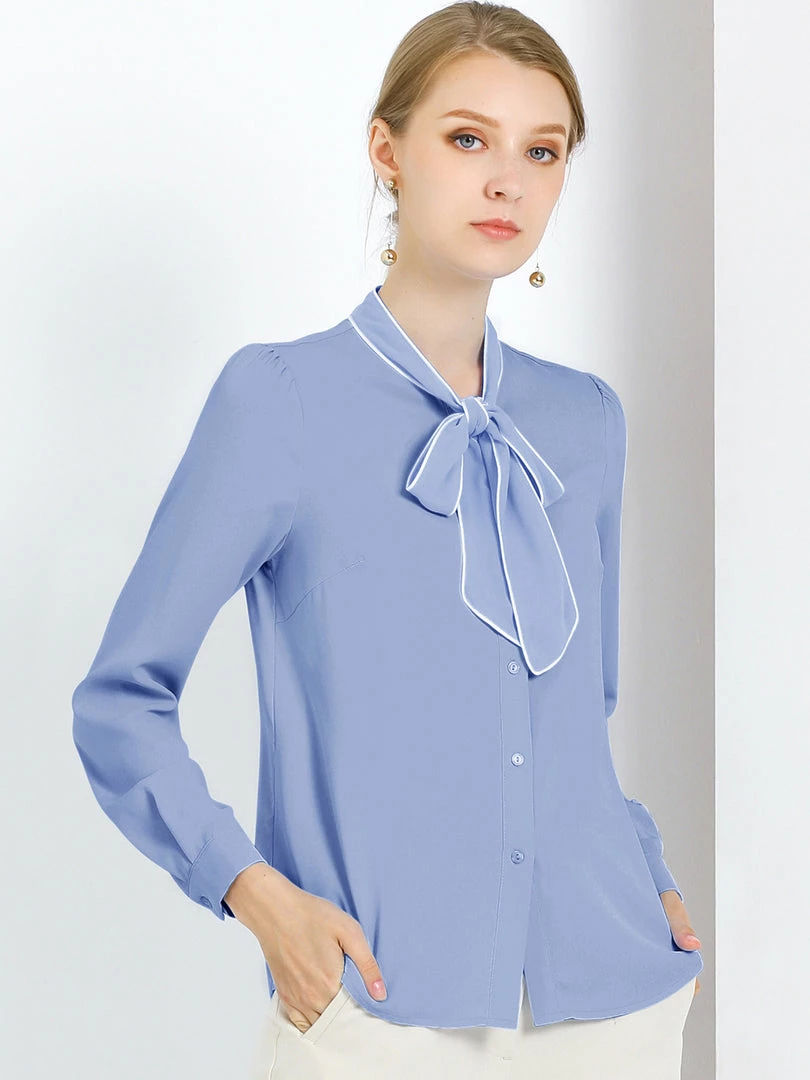 Allegra K Tie Neck Contrast Color Button Down Long Sleeves Shirt 29 Allegra K Tie Neck Contrast Color Button Down Long Sleeves Shirt