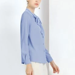 Allegra K Tie Neck Contrast Color Button Down Long Sleeves Shirt 67 Allegra K Tie Neck Contrast Color Button Down Long Sleeves Shirt