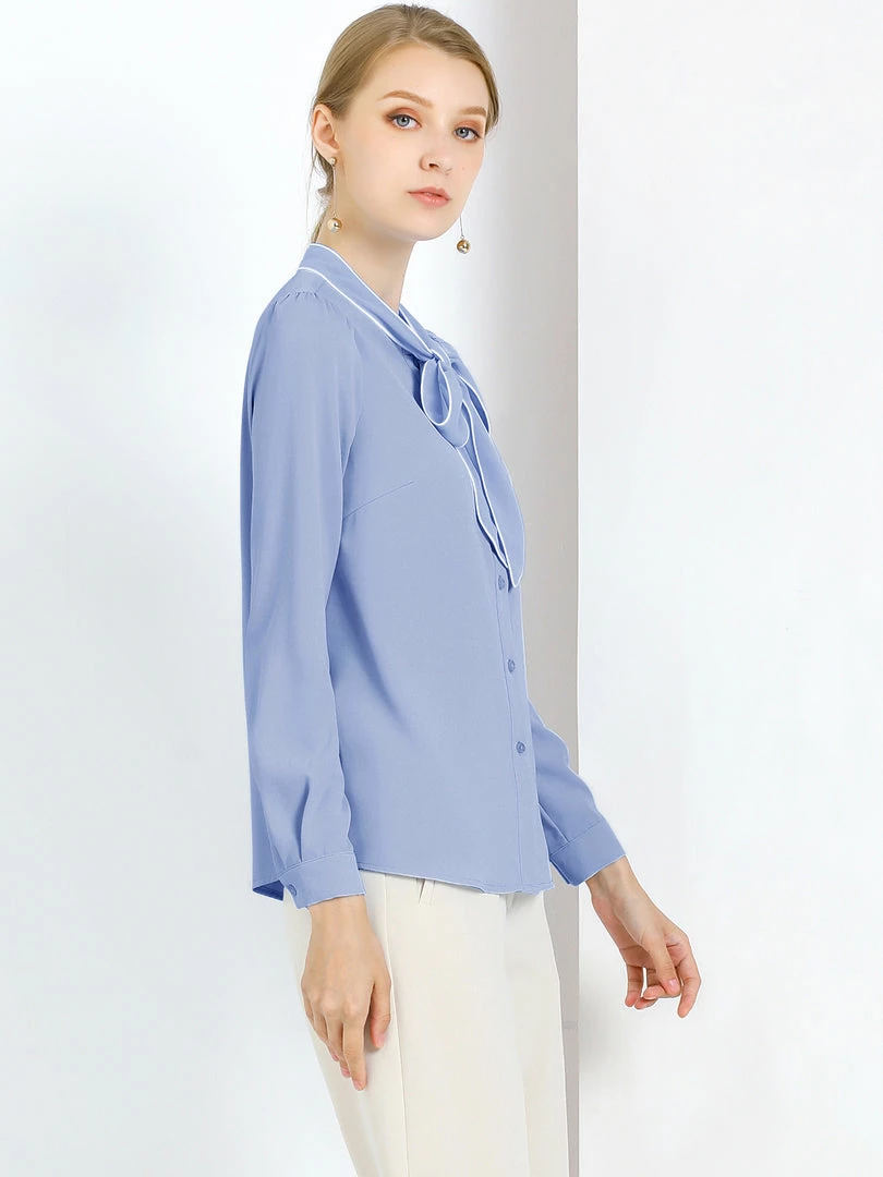 Allegra K Tie Neck Contrast Color Button Down Long Sleeves Shirt 31 Allegra K Tie Neck Contrast Color Button Down Long Sleeves Shirt