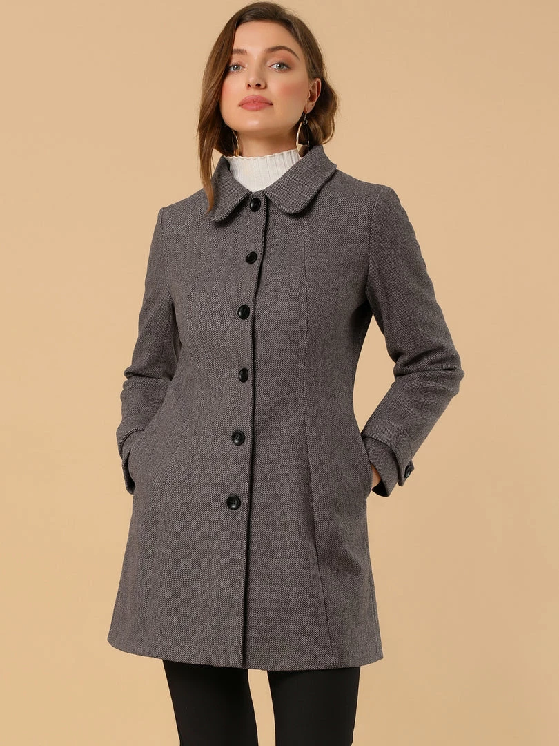 Allegra K Women's Peter Pan Collar Single Breasted Overcoat Winter Long Coat 29 Allegra K Women's Peter Pan Collar Single Breasted Overcoat Winter Long Coat