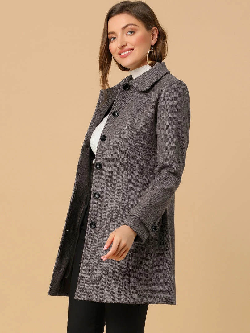 Allegra K Women's Peter Pan Collar Single Breasted Overcoat Winter Long Coat 30 Allegra K Women's Peter Pan Collar Single Breasted Overcoat Winter Long Coat