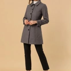 Allegra K Women's Peter Pan Collar Single Breasted Overcoat Winter Long Coat 67 Allegra K Women's Peter Pan Collar Single Breasted Overcoat Winter Long Coat