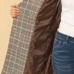 Allegra K Double Breasted Longline Plaid Blazer Jacket Women