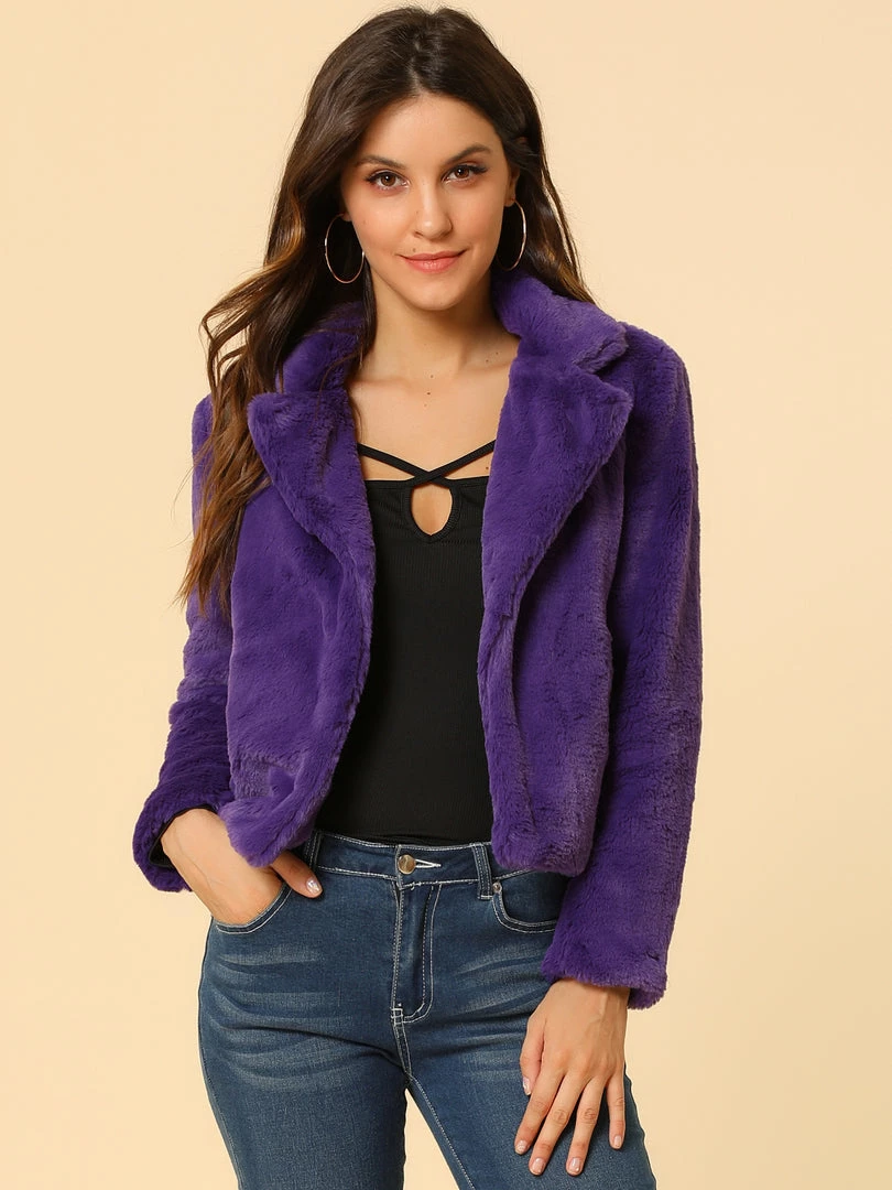 Allegra K Faux Fur Cropped Teddy Jacket Women 59 Allegra K Faux Fur Cropped Teddy Jacket Women