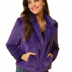 Allegra K Faux Fur Cropped Teddy Jacket Women 118 Allegra K Faux Fur Cropped Teddy Jacket Women