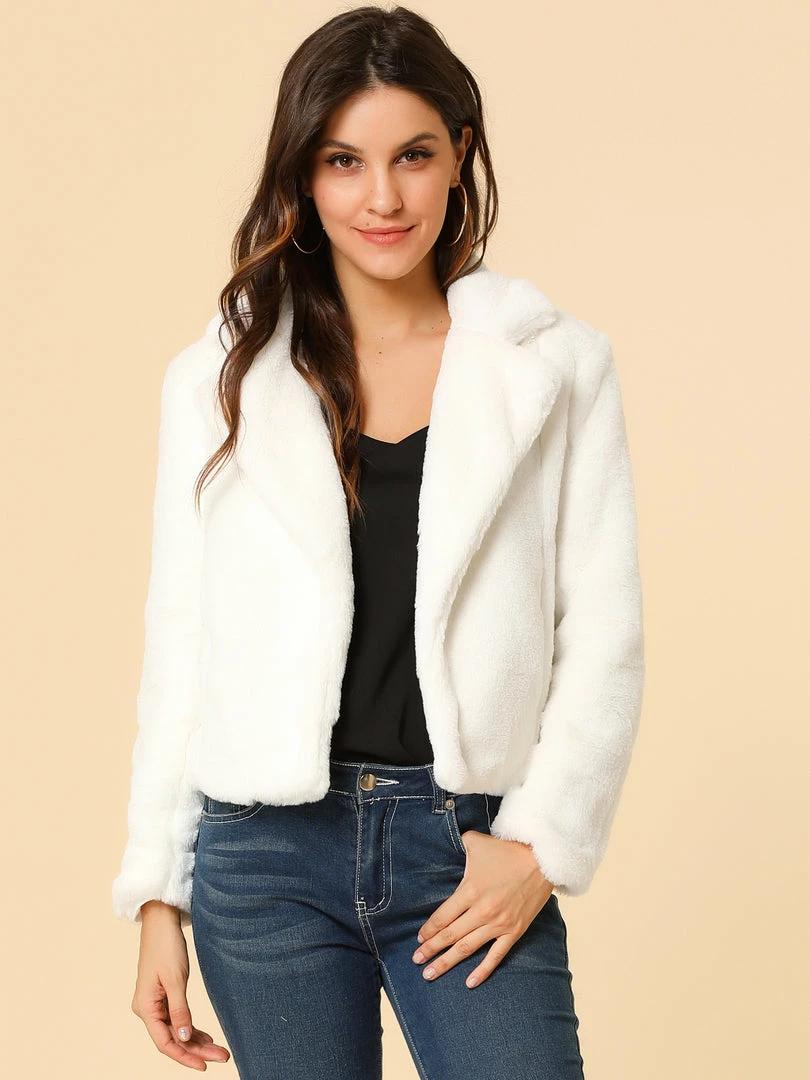Allegra K Faux Fur Cropped Teddy Jacket Women 41 Allegra K Faux Fur Cropped Teddy Jacket Women