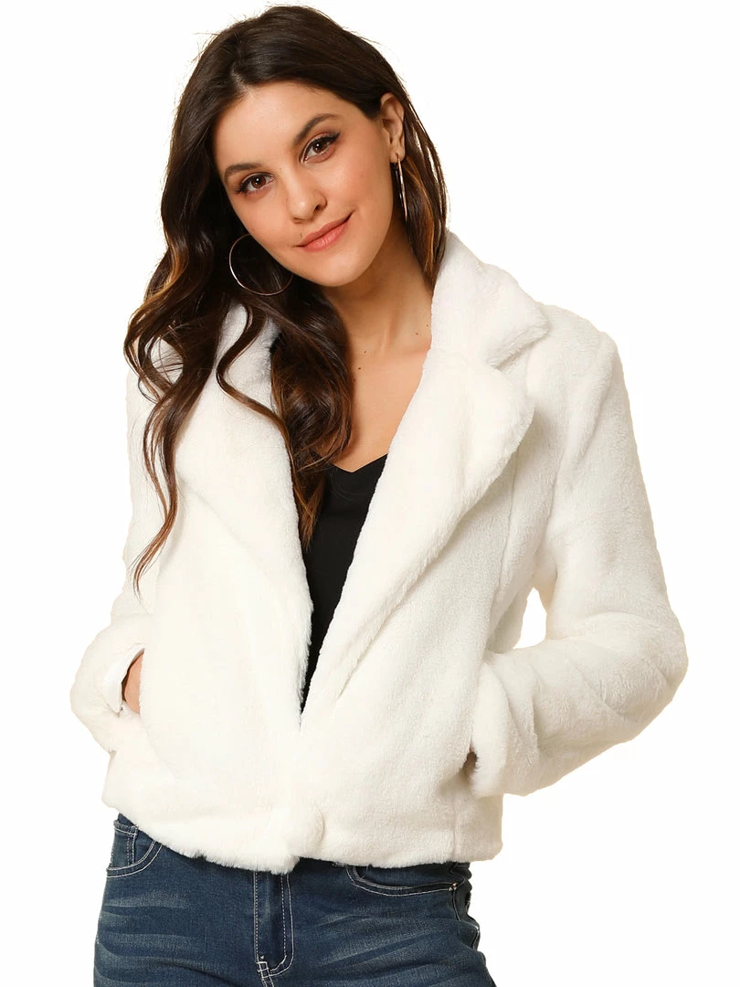 Allegra K Faux Fur Cropped Teddy Jacket Women 40 Allegra K Faux Fur Cropped Teddy Jacket Women