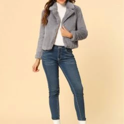 Allegra K Faux Fur Cropped Teddy Jacket Women 108 Allegra K Faux Fur Cropped Teddy Jacket Women