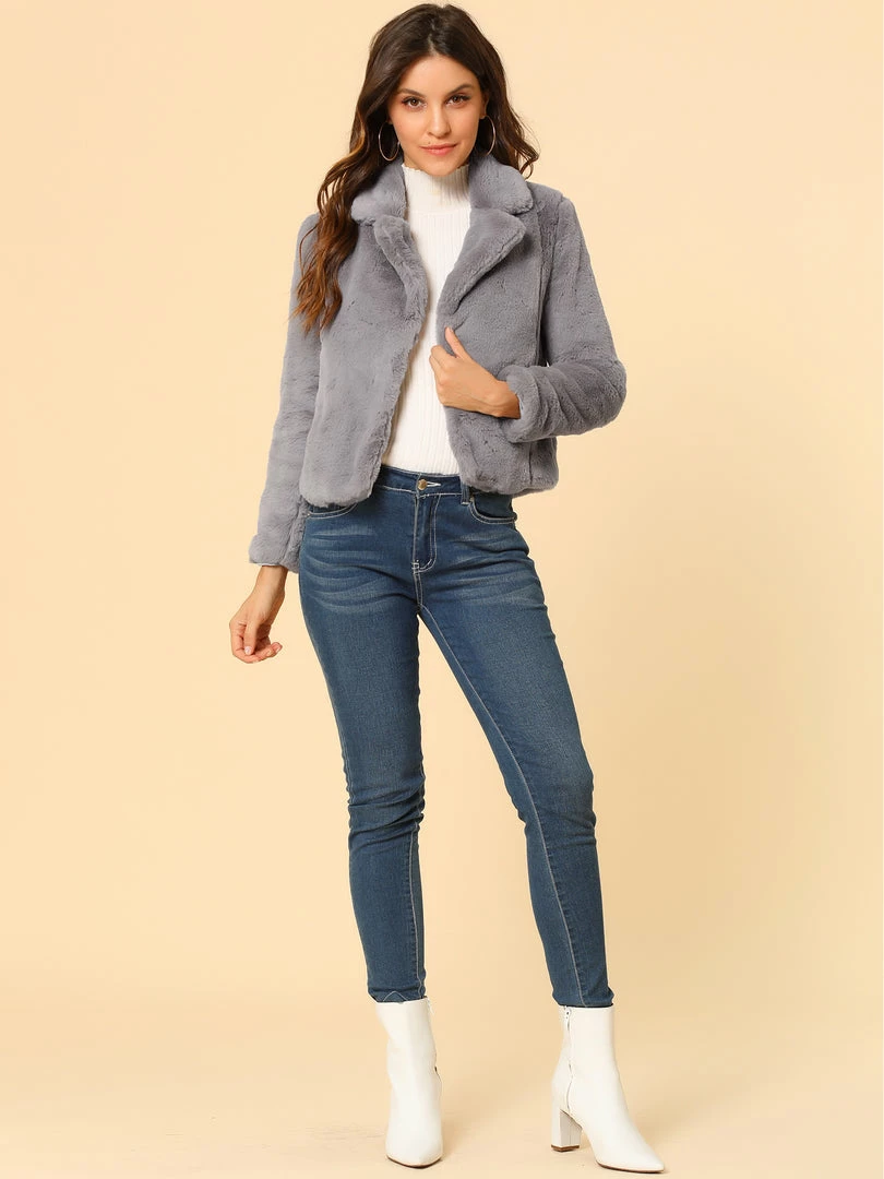 Allegra K Faux Fur Cropped Teddy Jacket Women 48 Allegra K Faux Fur Cropped Teddy Jacket Women