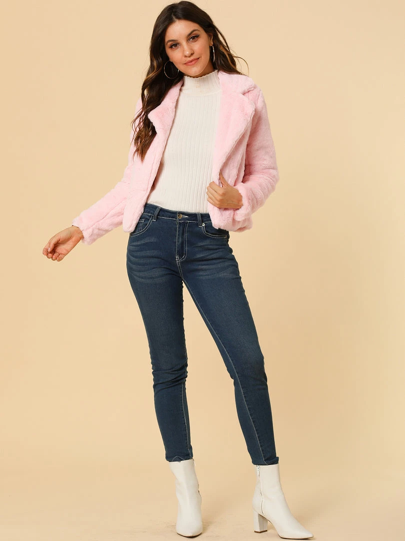 Allegra K Faux Fur Cropped Teddy Jacket Women 54 Allegra K Faux Fur Cropped Teddy Jacket Women