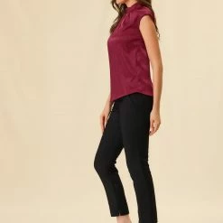 Allegra K Women's Cap Sleeve Shirts Choker Neck Office Elegant Top