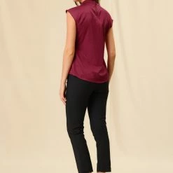 Allegra K Women's Cap Sleeve Shirts Choker Neck Office Elegant Top