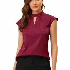Allegra K Women's Cap Sleeve Shirts Choker Neck Office Elegant Top