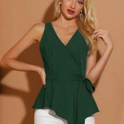Allegra K Women's Summer Tops Sleeveless V Neckline Wrap Tie Waist Top 71 Allegra K Women's Summer Tops Sleeveless V Neckline Wrap Tie Waist Top