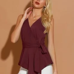 Allegra K Women's Summer Tops Sleeveless V Neckline Wrap Tie Waist Top 65 Allegra K Women's Summer Tops Sleeveless V Neckline Wrap Tie Waist Top