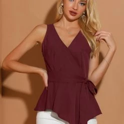 Allegra K Women's Summer Tops Sleeveless V Neckline Wrap Tie Waist Top 66 Allegra K Women's Summer Tops Sleeveless V Neckline Wrap Tie Waist Top
