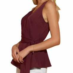 Allegra K Women's Summer Tops Sleeveless V Neckline Wrap Tie Waist Top 63 Allegra K Women's Summer Tops Sleeveless V Neckline Wrap Tie Waist Top