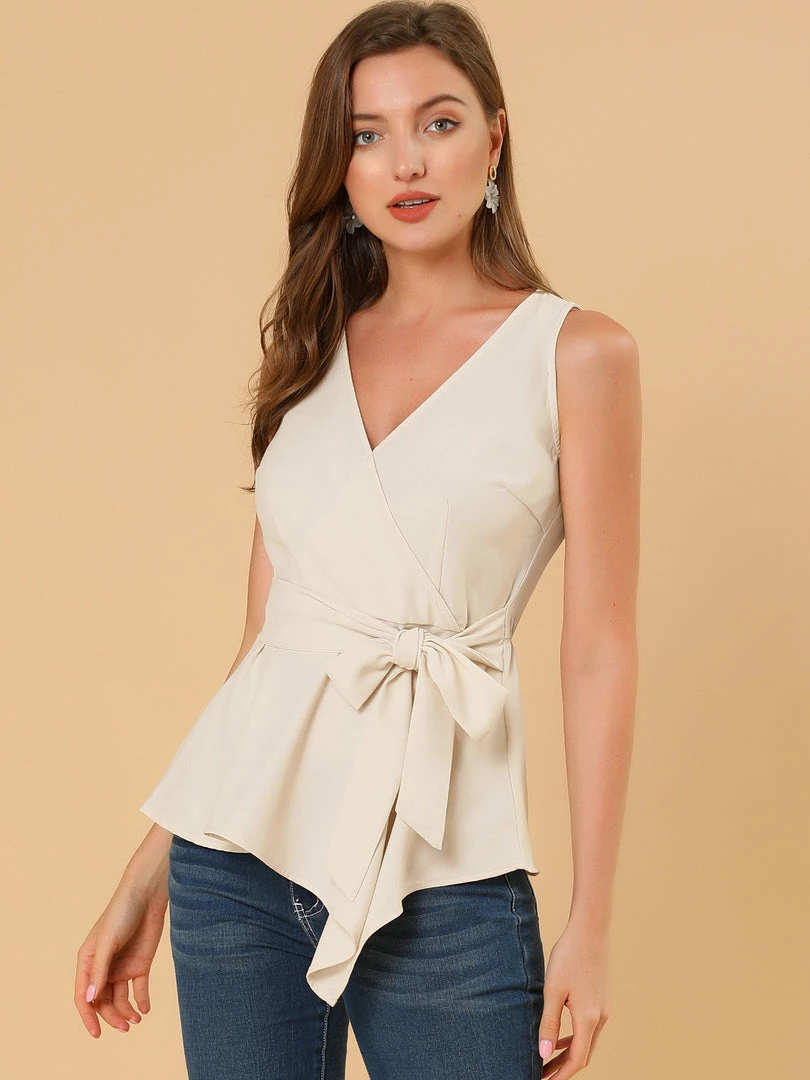 Allegra K Women's Summer Tops Sleeveless V Neckline Wrap Tie Waist Top 5 Allegra K Women's Summer Tops Sleeveless V Neckline Wrap Tie Waist Top