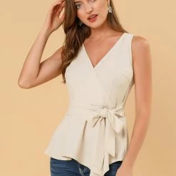 Allegra K Women's Summer Tops Sleeveless V Neckline Wrap Tie Waist Top 41 Allegra K Women's Summer Tops Sleeveless V Neckline Wrap Tie Waist Top