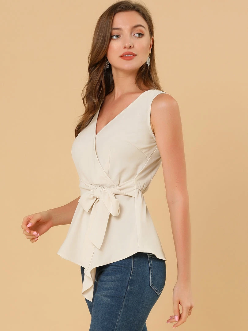 Allegra K Women's Summer Tops Sleeveless V Neckline Wrap Tie Waist Top 7 Allegra K Women's Summer Tops Sleeveless V Neckline Wrap Tie Waist Top