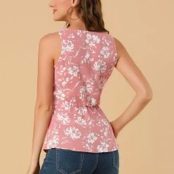 Allegra K Diagonal Stripes Tie Waist Wrap Top Women