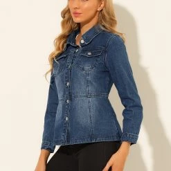 Allegra K Women's Vintage Jean Jackets Long Sleeve Washed Button Down Denim Jacket