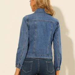 Allegra K Women's Ripped Distressed Cropped Denim Jean Jacket