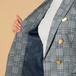 Allegra K Women's Notched Lapel Double Breasted Plaid Formal Blazer Jackets 57 Allegra K Women's Notched Lapel Double Breasted Plaid Formal Blazer Jackets