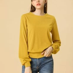 Allegra K Ribbed Pullover Sweater With Lantern Sleeves Women 113 Allegra K Ribbed Pullover Sweater With Lantern Sleeves Women