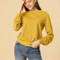 Allegra K Ribbed Pullover Sweater With Lantern Sleeves Women 114 Allegra K Ribbed Pullover Sweater With Lantern Sleeves Women