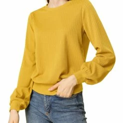 Allegra K Ribbed Pullover Sweater With Lantern Sleeves Women 112 Allegra K Ribbed Pullover Sweater With Lantern Sleeves Women
