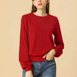 Allegra K Ribbed Pullover Sweater With Lantern Sleeves Women 119 Allegra K Ribbed Pullover Sweater With Lantern Sleeves Women