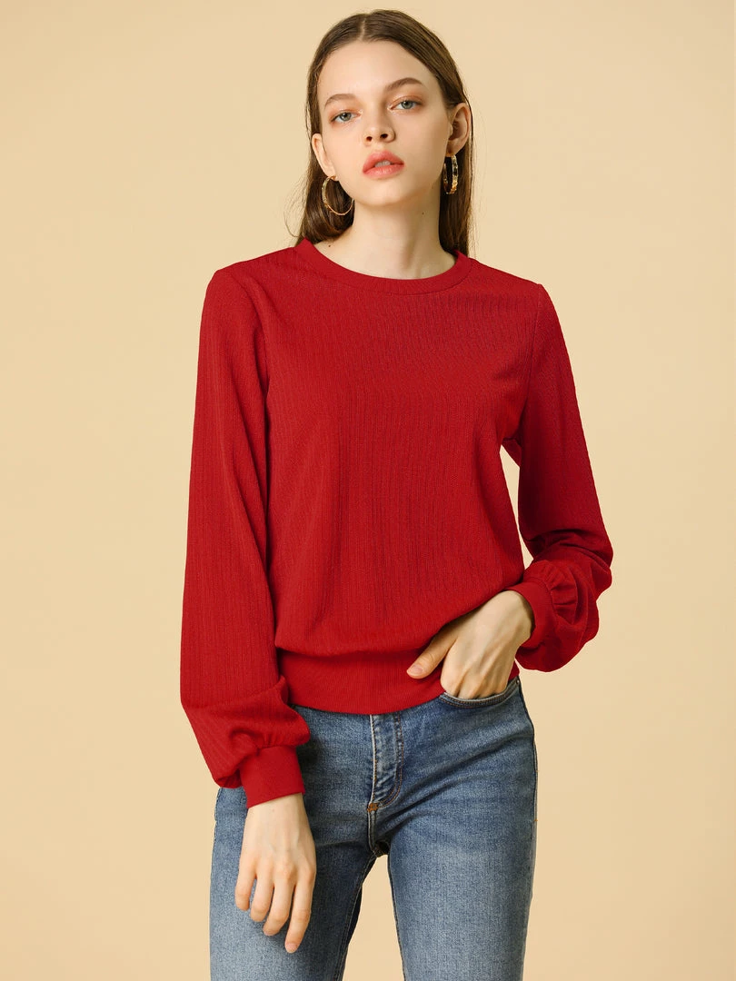 Allegra K Ribbed Pullover Sweater With Lantern Sleeves Women 53 Allegra K Ribbed Pullover Sweater With Lantern Sleeves Women