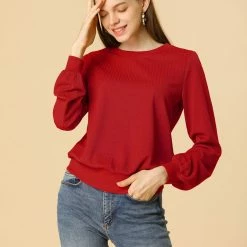 Allegra K Ribbed Pullover Sweater With Lantern Sleeves Women 120 Allegra K Ribbed Pullover Sweater With Lantern Sleeves Women