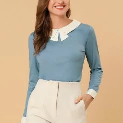 Allegra K Women's Elegant Collar Long Sleeves Work Office Blouse Top