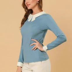 Allegra K Women's Elegant Collar Long Sleeves Work Office Blouse Top