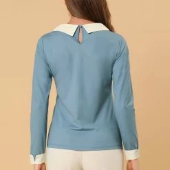 Allegra K Women's Elegant Collar Long Sleeves Work Office Blouse Top