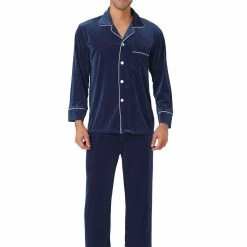 Allegra K Men's Sleepwear Solid Color Long Sleeves Button Down Velvet Pajama Set