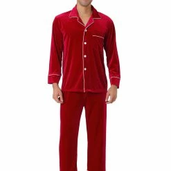 Allegra K Men's Sleepwear Solid Color Long Sleeves Button Down Velvet Pajama Set
