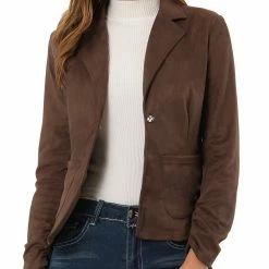 Allegra K Women's Long Sleeve Casual Open Front Drawstring Faux Suede Blazer