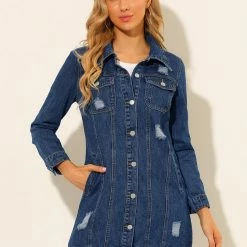 Allegra K Women's Distressed Long Sleeve Ripped Casual Denim Jacket 11 Allegra K Women's Distressed Long Sleeve Ripped Casual Denim Jacket