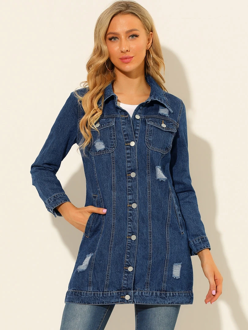 Allegra K Women's Distressed Long Sleeve Ripped Casual Denim Jacket 5 Allegra K Women's Distressed Long Sleeve Ripped Casual Denim Jacket