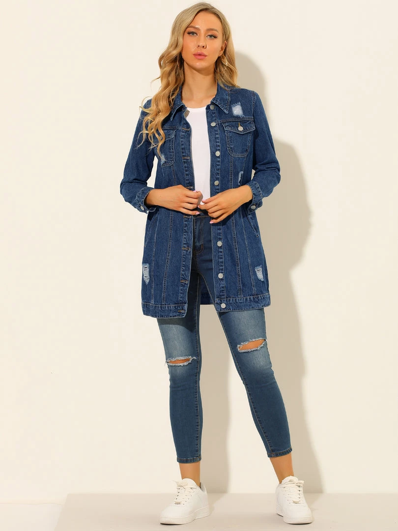 Allegra K Women's Distressed Long Sleeve Ripped Casual Denim Jacket 6 Allegra K Women's Distressed Long Sleeve Ripped Casual Denim Jacket