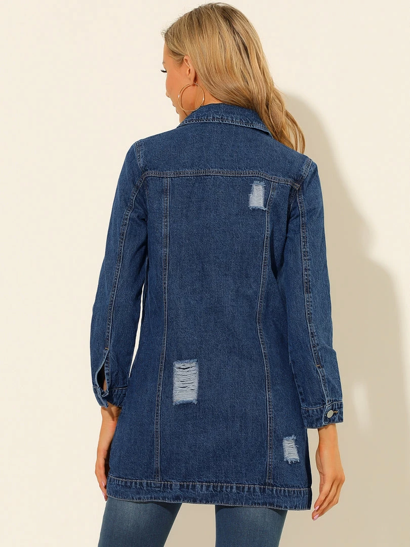 Allegra K Women's Distressed Long Sleeve Ripped Casual Denim Jacket 8 Allegra K Women's Distressed Long Sleeve Ripped Casual Denim Jacket