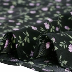 Allegra K Floral Long Sleeve Mock Neck Tie Waist Dress